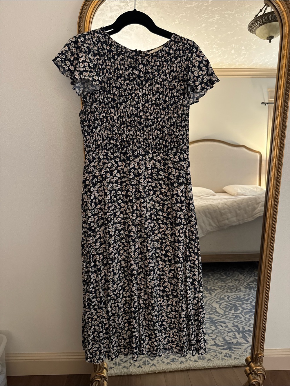 Elodie Black Midi Dress with White Ditsy Floral Print